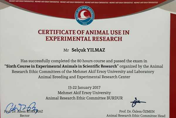 Certificate of Use of Experimental Animals